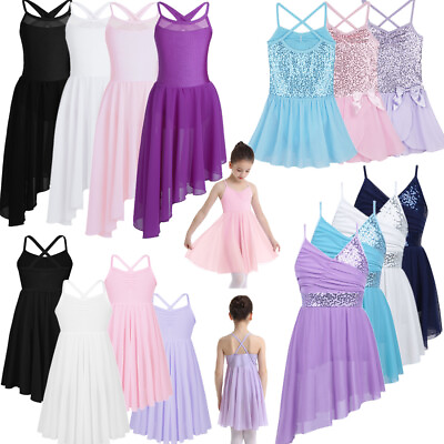 #ad Girls Lyrical Ballet Dance Dress Kids Leotard Skirted Latin Dancewear Costume $13.22
