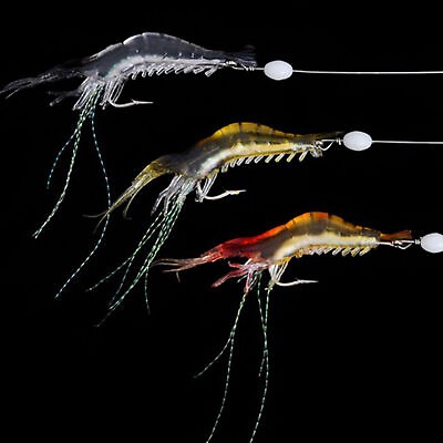 #ad 10pcs Soft Shrimp Bait Luminous Silicone Prawn Fishing Lures Hook Bait Saltwater $9.62