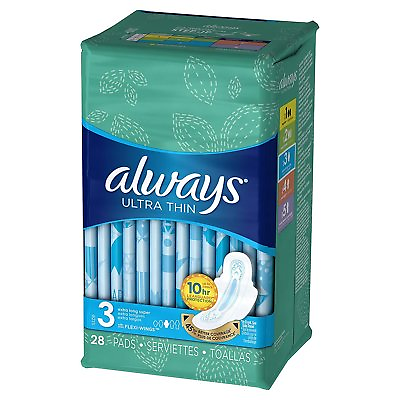 #ad Always Ultra Thin Pads Size 3 Extra Long Super Pads With Flexi Wings 28 Count $14.71