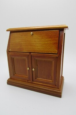 #ad Dollhouse Miniature Writing Desk Secretary in Walnut T6550 $15.29