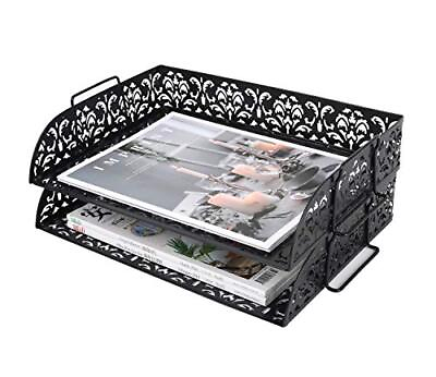 #ad Letter Tray Organizer 2 Tiers Stackable Letter Tray Office Desktop Organizer... $37.13