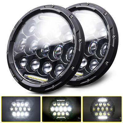 #ad 1 2x 7quot; Round LED Hi Lo Headlight DRL For Davidson Motorcycle Jeep Wrangler Ford $39.99