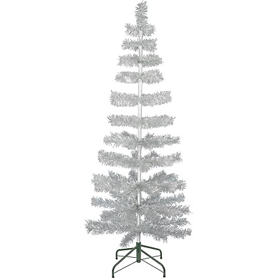 #ad 60quot; Retro Silver Tinsel Christmas Tree Vintage Feather Style XMASS Holiday 5FT $89.99