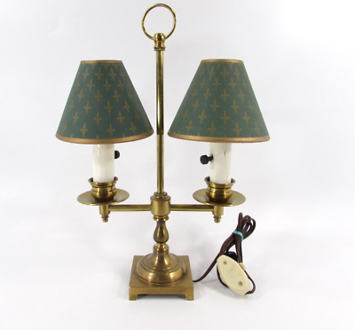 #ad Antique Brass Two Light Student Desk Table Lamp with Vintage Paper Shades $79.95