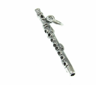 #ad Handcrafted Solid 925 Sterling Silver Musical FLUTE Pendant Musical Charm $16.46