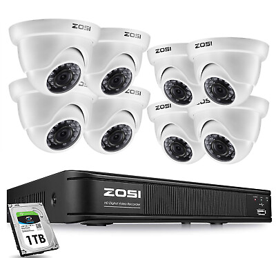 #ad ZOSI H.265 DVR CCTV Camera System 1080P Dome Camera IR Night Vision 0 1TB HDD $239.99
