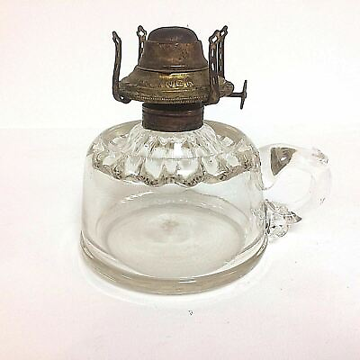 #ad Antique 19th C Finger Oil Lamp With Waterbury CT Banner Burner $45.00