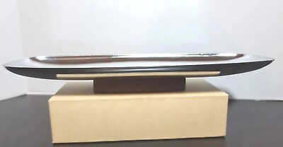 #ad Milbern Creations Chrome Serving Tray Oblong Wood Base Danish Modern Made in USA $14.00