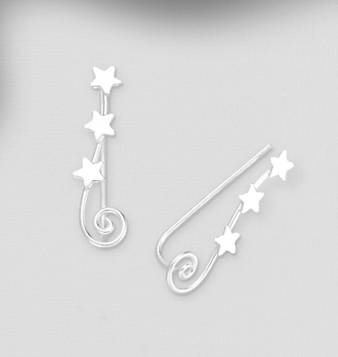 #ad New Stars Ear Pins Climbers Crawler Solid 925 Sterling Silver Bali Earrings Pair $17.07