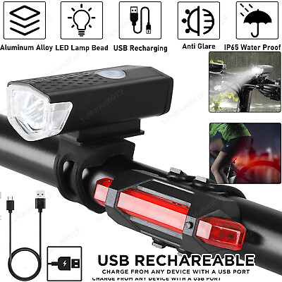 #ad LED Bike Bicycle Headlight Taillight USB Rechargeable Front Rear Cycling Lamp $7.18
