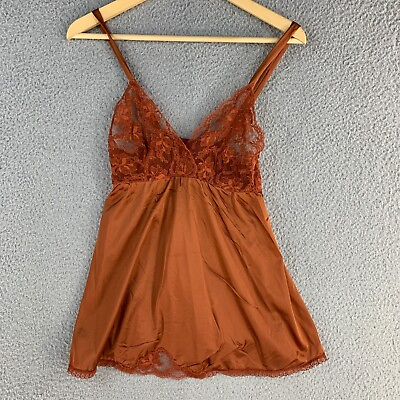 #ad Jenelle California Vtg Camisole Small Lingerie Lace Silky Nylon Orange Nightie $28.68