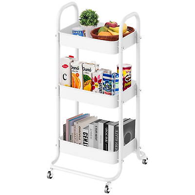 #ad 3 Tier Rolling Cart Metal Utility Cart with Wheels Office School Organizer $27.60