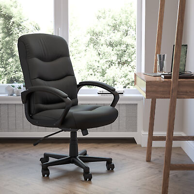 #ad Chelsea Mid Back Black LeatherSoft Executive Swivel Office Chair with Three L... $135.92