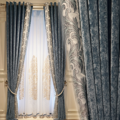 #ad Luxury European Chenille Curtains Room Window American Modern Splicing Jacquard $300.30