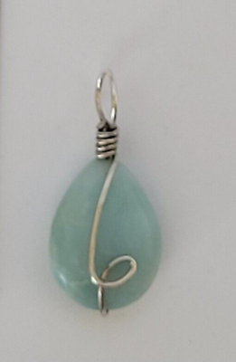#ad Pendant Amazonite aqua blue wire wrapped handmade minimalist small $7.50