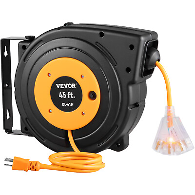 #ad VEVOR 45ft Retractable Extension Cord Reel 12AWG 3CSJTOW Power Cord Reel $79.99