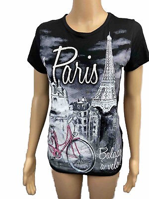 #ad Hello Paris sz 3 s m Paris France Bicycle T shirt Balade a Velo Eiffel $14.20