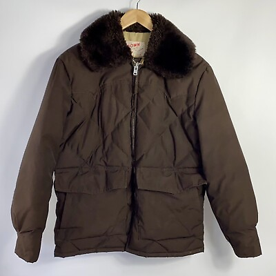 #ad Schott Vintage ‘70s Minimalist Brown Down Et Plume Jacket w Large Collar Size L $149.97