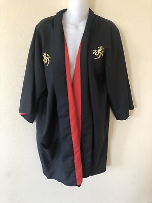 #ad Vintage Japanese Kimono Black Red Gold Robe Embroidered Made In Japan $27.00
