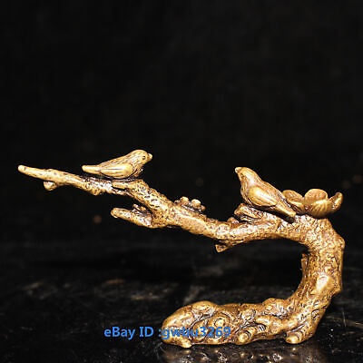 #ad Vintage Chinese old Brass Handwork carved Plum amp; bird Branches Statues 21969 $26.60