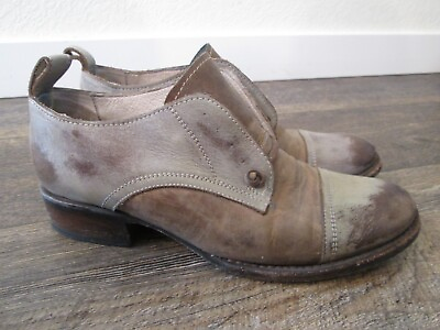 #ad Freebird Mabel Black Taupe Leather Oxfords Cap Toe Slip On Size 8 Block Heel $58.50