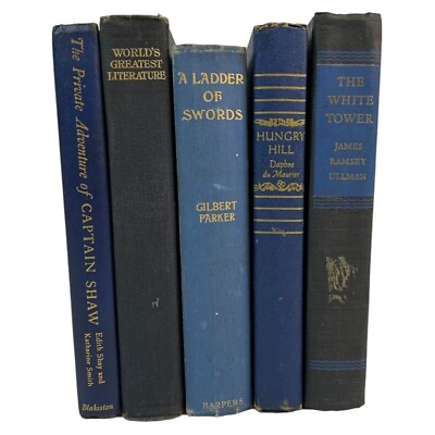 #ad Lot of 5 Decorative Book Stack Staging Prop Shelf Library Antique Vintage Blue $30.00
