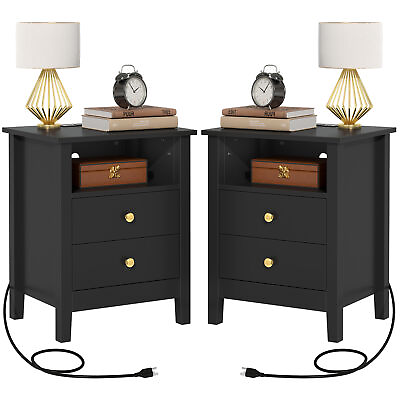 #ad Set of 2 Bedroom Bedside Table Nightstand End Side With USB Charging Station $119.99