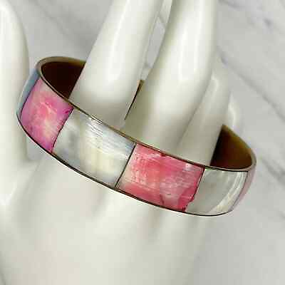 #ad Vintage Mother of Pearl Shell Inlay Bangle Bracelet $13.99