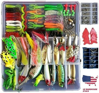 #ad 275 PCS Set Fishing Tackle Box Full loaded Accessories Hooks Lures Baits Worms $24.97