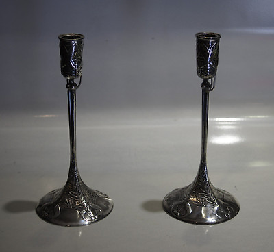 #ad CANDLESTICK CANDLE HOLDER SET OF 2 CHRISTOFLE ART NOUVEAU SILVER PLATED STAMPED $1250.00