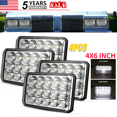 #ad 4Pcs 4x6 inch Square LED Headlights Hi Lo Beam H4 For Oldsmobile Cutlass 1980 88 $39.98