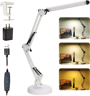 #ad LED Desk Lamp Metal Swing Arm Dimmable Task Lamp Eye Care Table Lamp with 3 $25.06