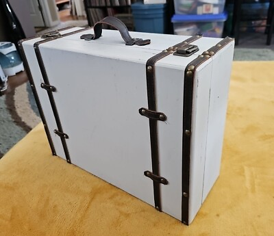 #ad Wooden Vintage Style Suitcase White Decor Storage Prop Collection 16quot; X 12quot; X 6quot; $49.99