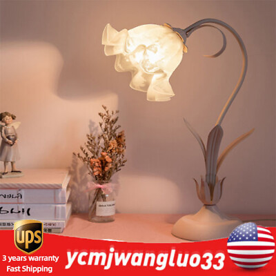 #ad Pink Flower Desk Light LED Table Lamp w Glass Lampshade for Bedroom Desk US $65.55