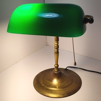 #ad Vintage Bankers Lamp Light Emerald Green Glass Shade Desk Lamp 1940s $187.87