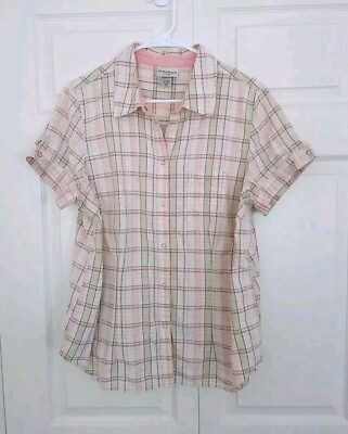 #ad Essentials By Maggie Shirt Womens Size 18 20 Short Sleeve Snap Cotton Plaid $17.99
