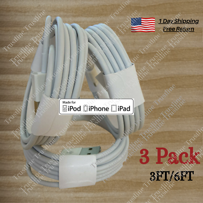 #ad 1 3Pack 3 6Ft USB Charger Cable For Apple iPhone 14 13 12 11 8 6 5 Charging Cord $2.99