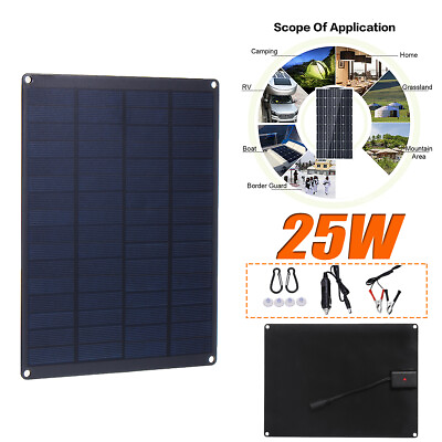 #ad Portable Solar Panel 25W 18V Car Boat Power Solar Panel Battery Charger Camping $19.87