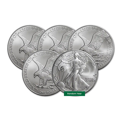 #ad #ad Lot of 5 1 oz Silver Eagle Coin BU Random Year US Mint $163.10