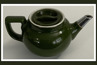 #ad Vtg Hall Small Teapot Green W Silver Spout amp; Sunken Lid Made in USA $15.99