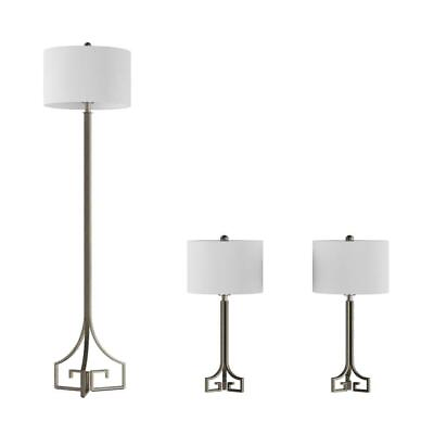 #ad Lavish Home Lamp Sets 64quot;X16quot; Antique Silver Greek Key Design Led Table Lamps $178.41