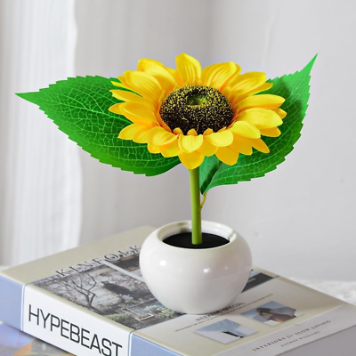 #ad Touch Desk Lamp Artificial LED Sunflower Flowers with Glass Vase Table Lamp Nigh $23.99
