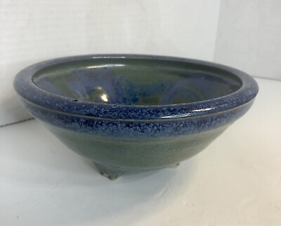 #ad Pottery Condiment Dish Bowl Blue Artisan Pottery swirl green glazed unique $6.17