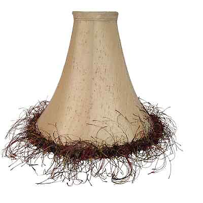 #ad Lamp Shade Medium Boho Beige Brown Faux Feather Fringe Trim $22.99