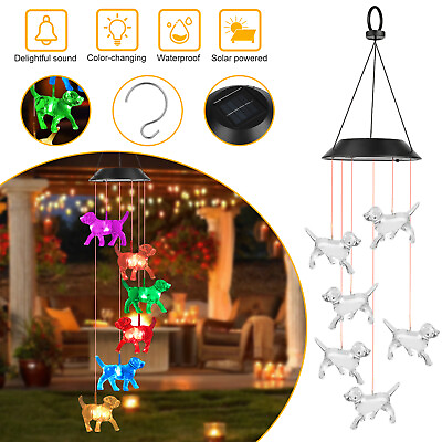 #ad Crystal Dog Solar Wind Chimes LED Light Color Changing Waterproof Garden Decor $13.98