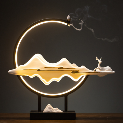 #ad LED Night Light Ceramic Backflow Incense Burner Zen Sandalwood Aromatherapy Furn $272.14