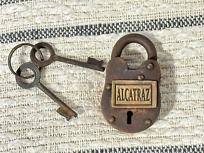 #ad Antique Finish Rustic Cast Iron Alcatraz Gate Lock Padlock 2 Keys SAME DAY SHIP $18.00