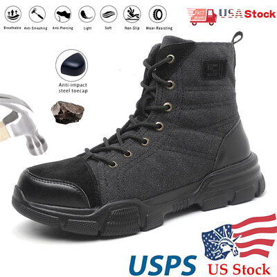#ad Steel Toe Work Boots Slip Resistant Shoes Mens Safety Shoes Square Toe Boots $47.42