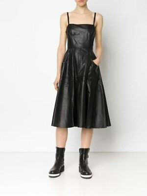 #ad Women Black Leather Dress Genuine Lambskin Women#x27;s Celebrity style $194.99