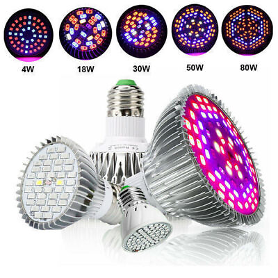 #ad E27 18 30 50 80W Led Grow lamp Full Spectrum light Bulb $6.07